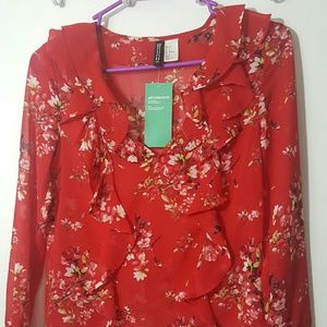 H&M Long sleeve red blouse