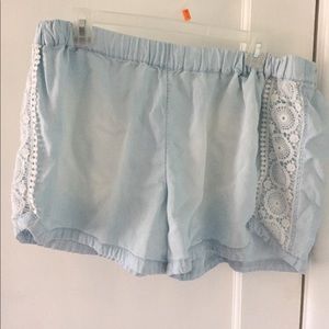 Light Wash Soft Blue Shorts with Lace Detail