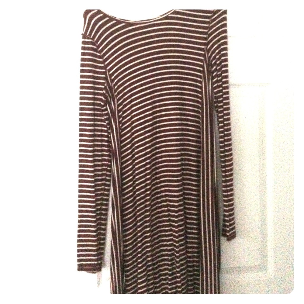 Striped maroon and white long sleeve dress
