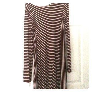 Striped maroon and white long sleeve dress