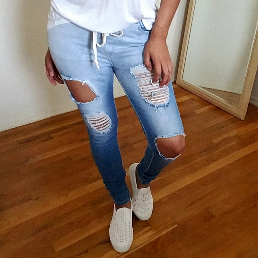 DISTRESSED DENIM JOGGERS - Picture 6 of 8