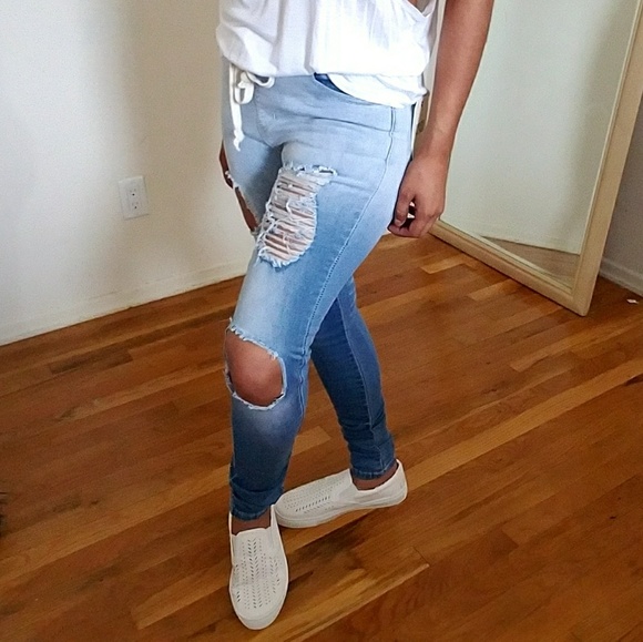 DISTRESSED DENIM JOGGERS - Picture 5 of 8