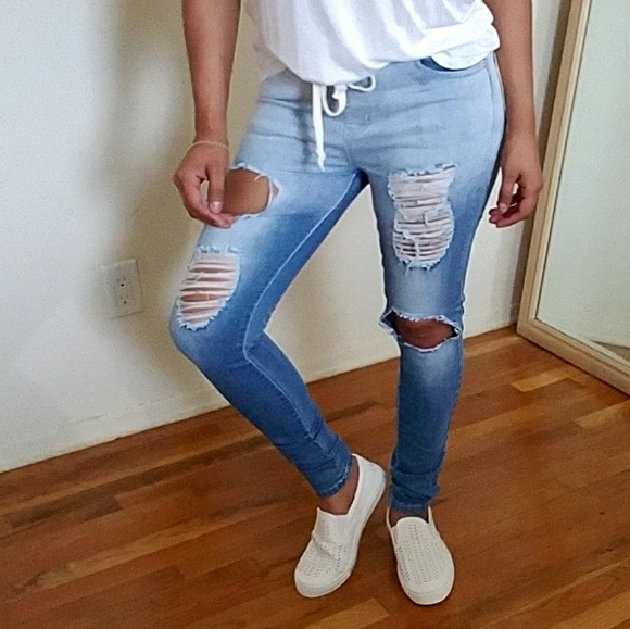 DISTRESSED DENIM JOGGERS - Picture 3 of 8