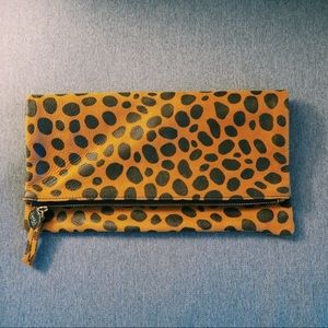 Clare V Leopard Leather Foldover Clutch