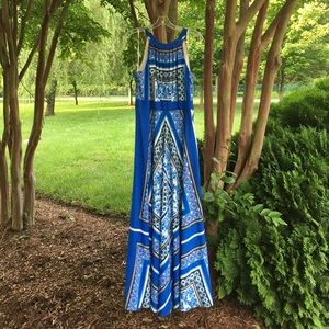Scarf print Crepe de chine fit &a flare maxi dress