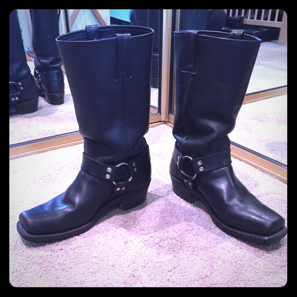Frye black harness boots