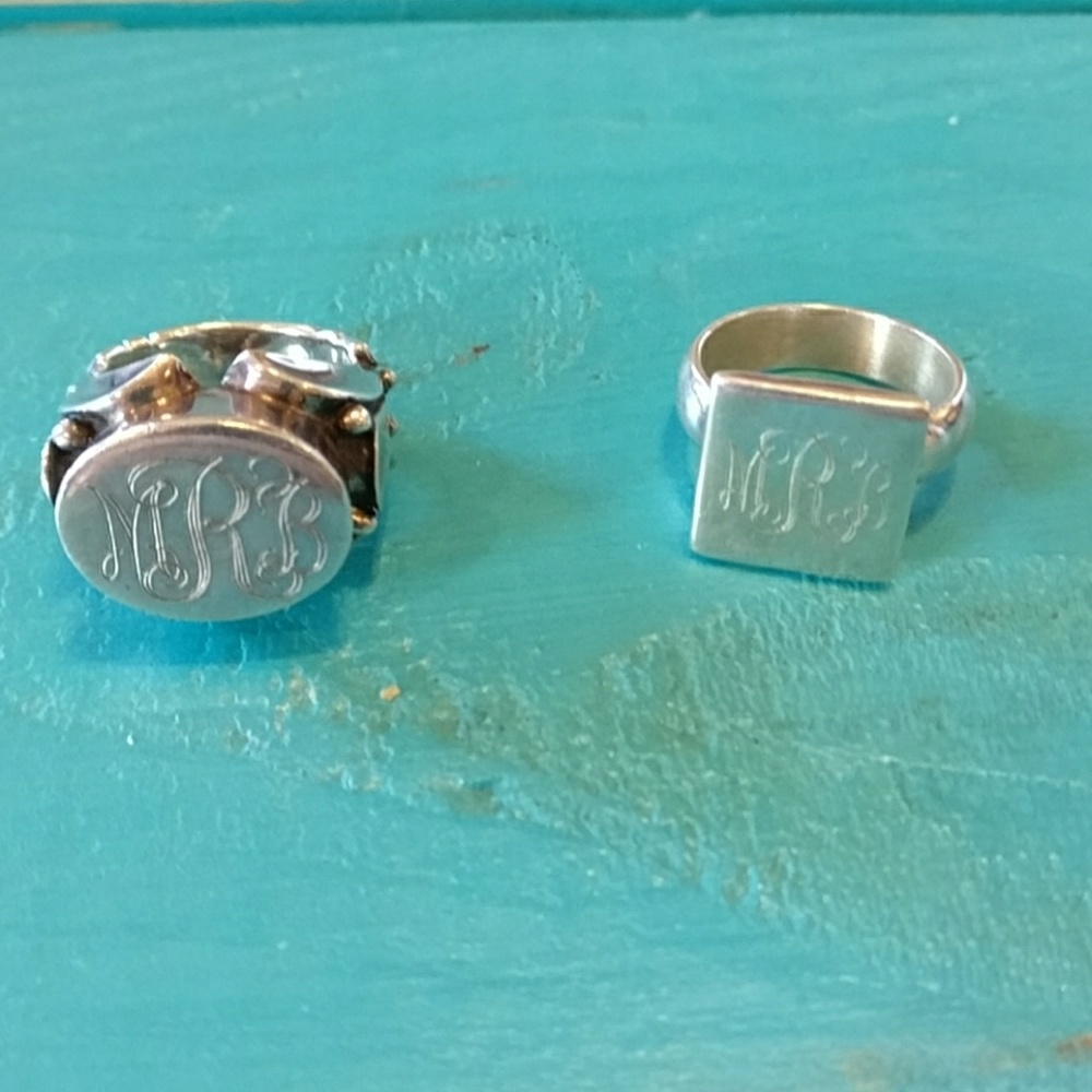 Monogrammed Square Silver Intial Ring - image 1