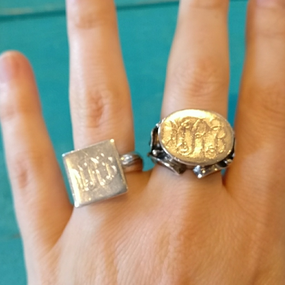 Monogrammed Square Silver Intial Ring - image 4