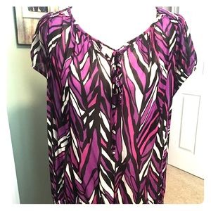Purple retro pattern blouse with front tie