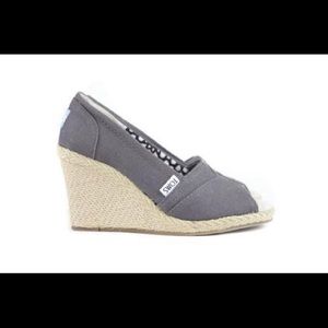 Toms Women's sz5 Canvas Peep Toe Wedge Espadrilles