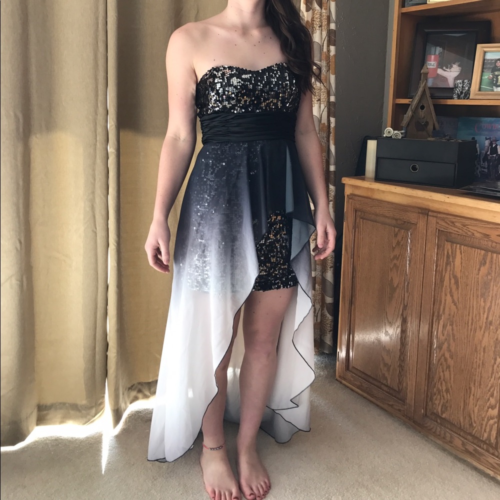 High low homecoming dress! Fades black to white