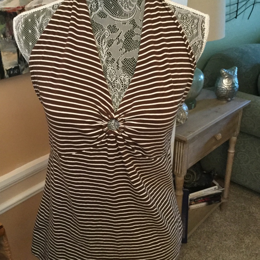BROWN WITH WHITE STRIPED KNOT HOLE TIE TANK TOP 🌻
