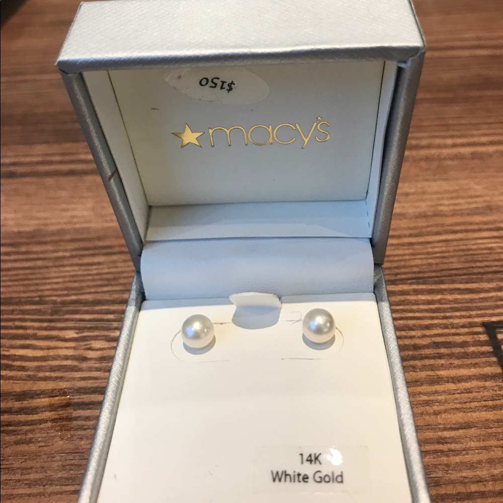 14K White Gold Pearl Earrings