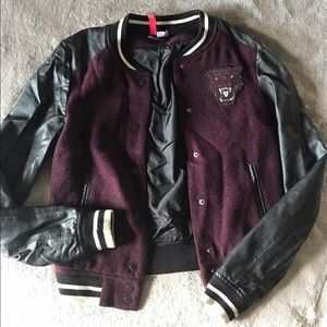 H&M Divided Cheetah Print Letterman Jacket Purple