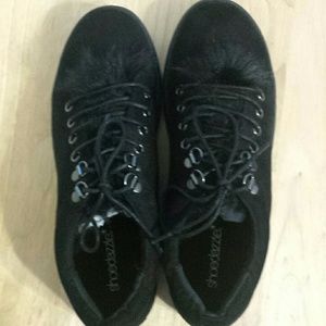 Black Suede with fur trim