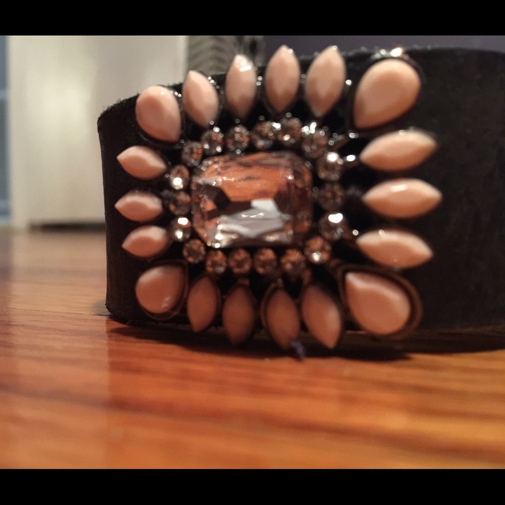 Diamond and pink pearl leather cuff