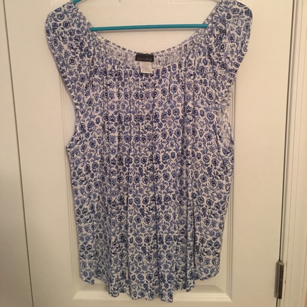 Floral Blue Off shoulder Top - Like NEW