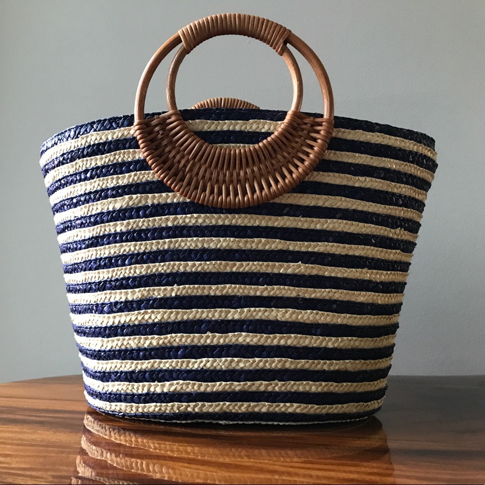 Striped Woven Beach Tote