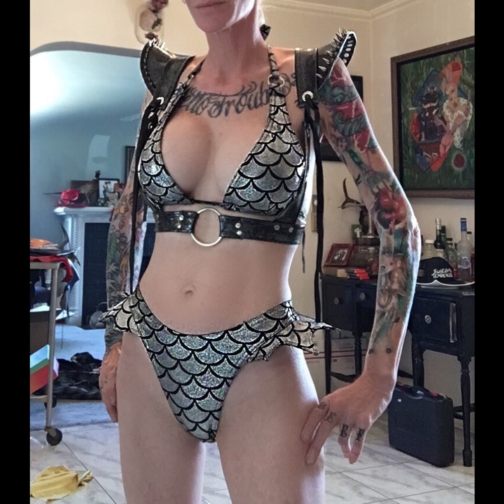 Gunmetal mermaid bikini. Harness sold separately.