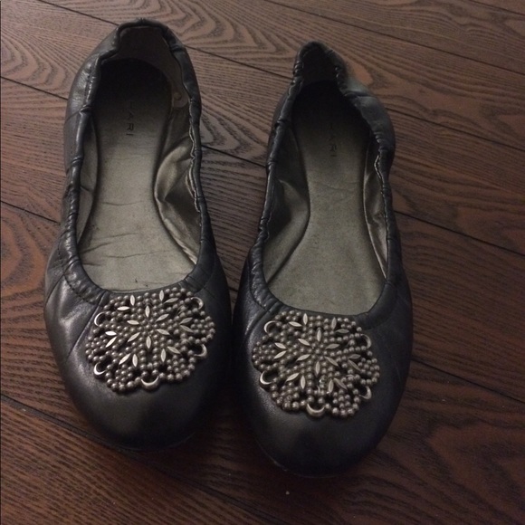 Shoes - Black tahari flats with metal embellishments