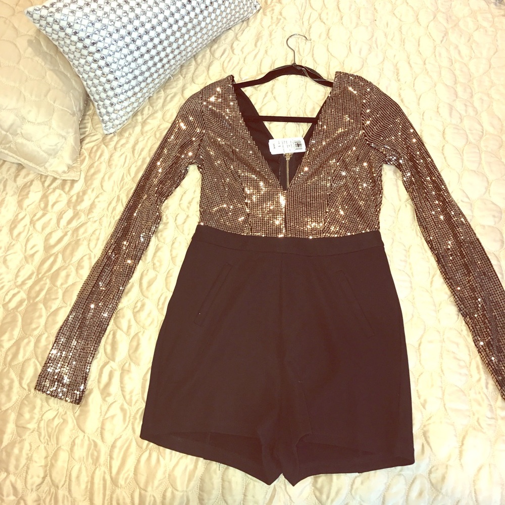 Gold sequin and black romper