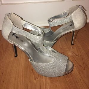 Silver T-Strap platform heels
