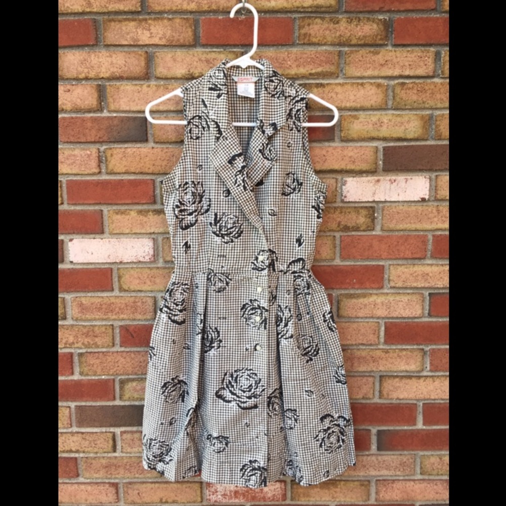 Esprit Sleeveless Gingham Floral Blue/White Dress