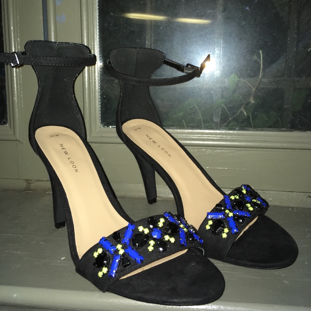 New Look Faux Suede Black Beaded Strappy Sandals
