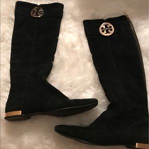 Tory Burch black suede knee-high boots
