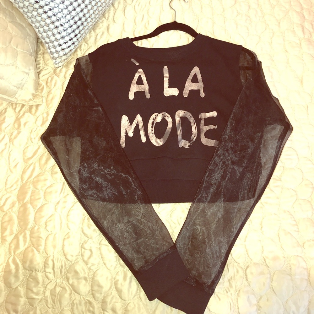 Trendy crop top mesh sweater