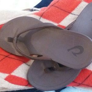 OluKai Brown Leather Flip-Flops