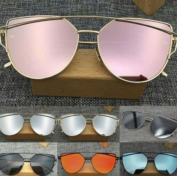 Pink Mirrored Metal Frame Cat Eye Sunglasses - Picture 2 of 6