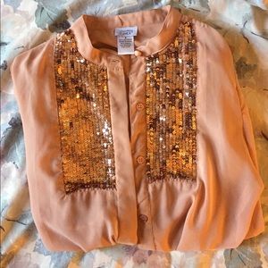 Pink Sequin Breasted Sheer Button Up