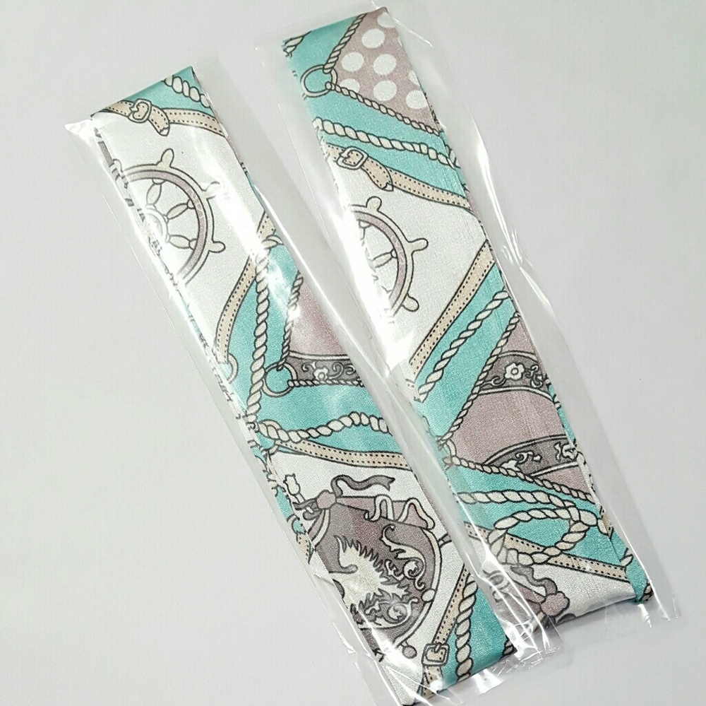 New 2pcx Royal Turquoise Birkin Satin Twilly - Picture 2 of 4