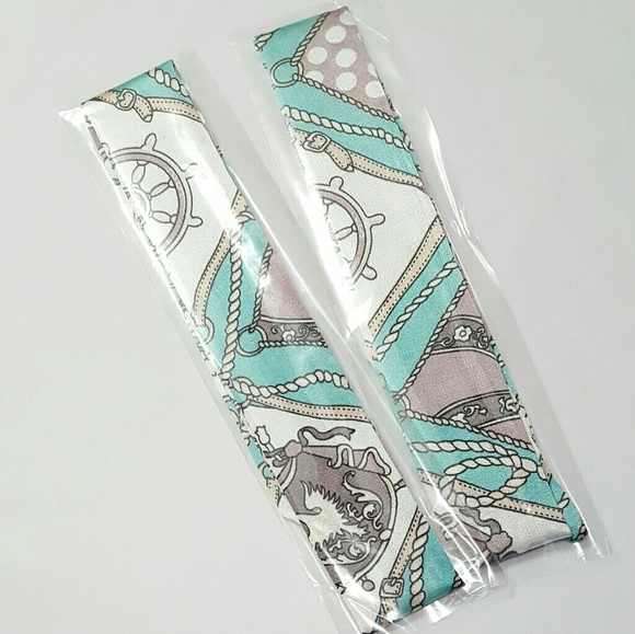 New 2pcx Royal Turquoise Birkin Satin Twilly - Picture 2 of 4