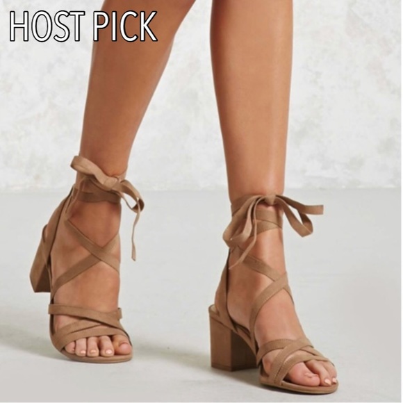 Forever 21 Shoes - SOLD Taupe Strappy Lace Up Block Heels