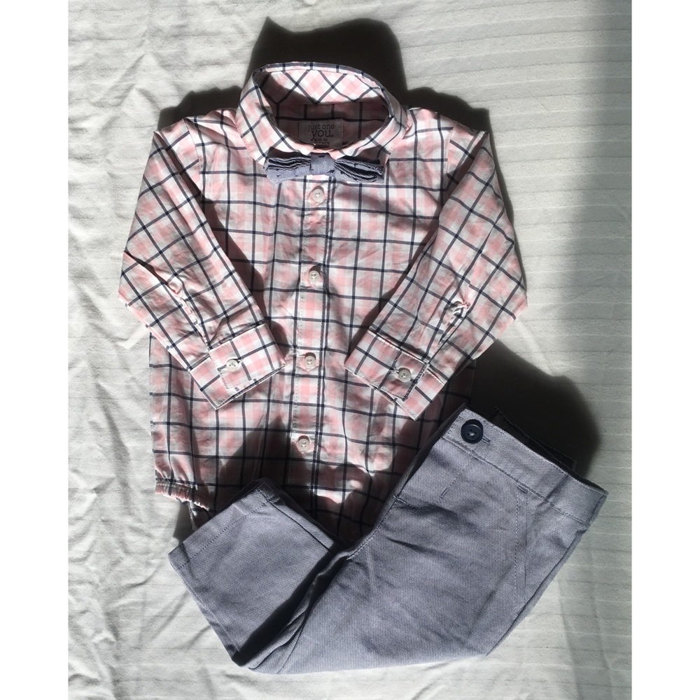 Lilac button up onsie with bow tie and pants