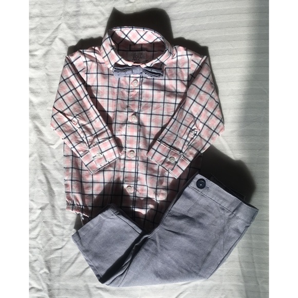 Lilac button up onsie with bow tie and pants - Picture 1 of 5