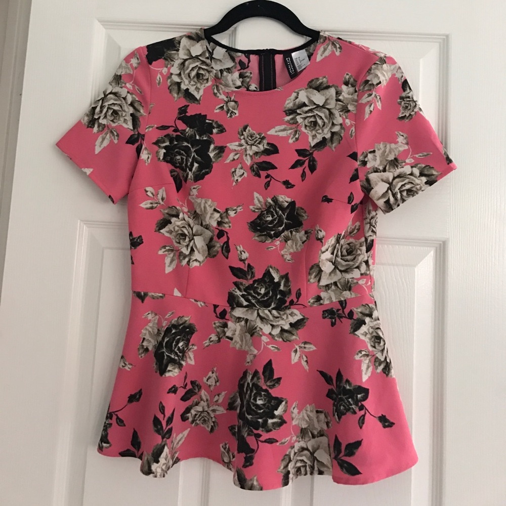 Divided by H&M Pink Floral Peplum Top