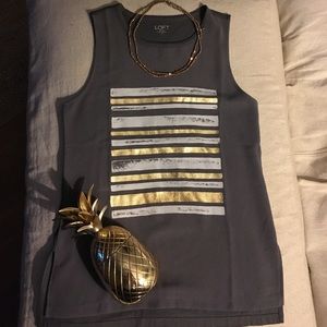 LOFT womens gray tank with gold detail