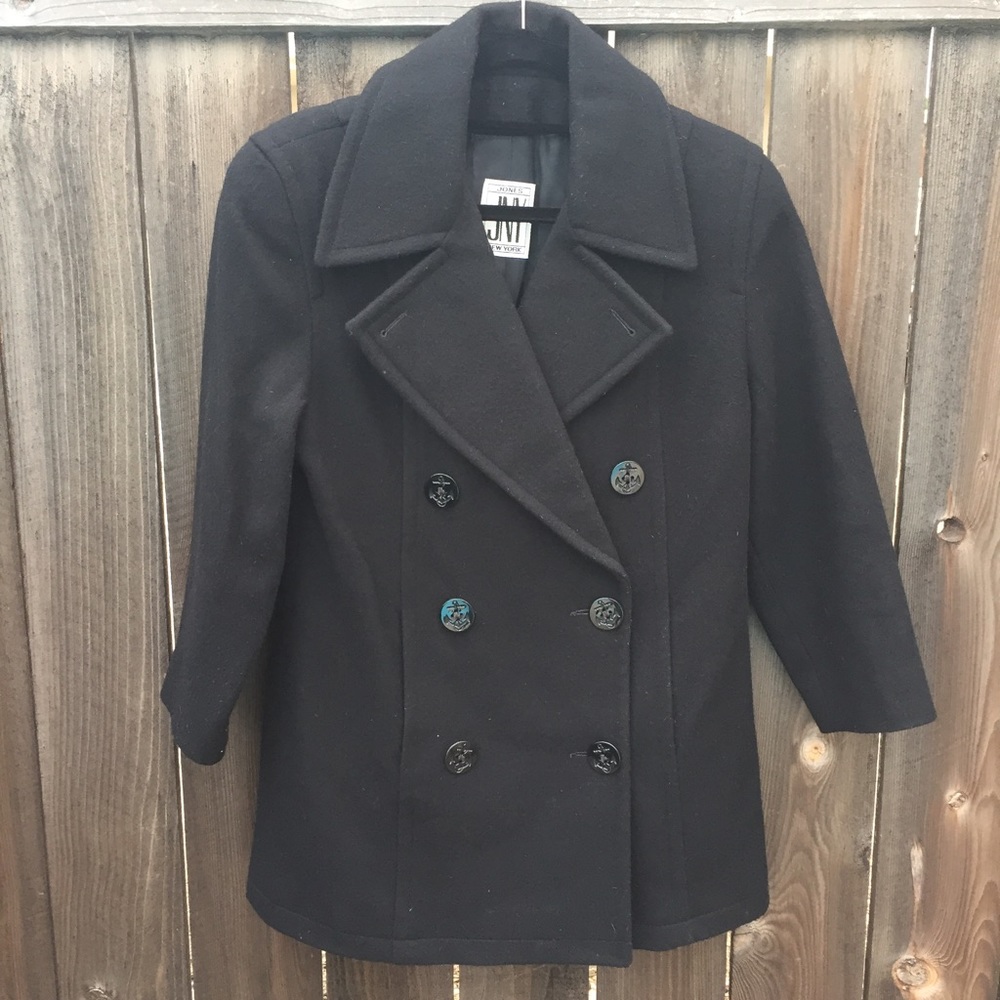 VTG 90s JONES OF NEW YORK BLK WOOL COAT SZ S