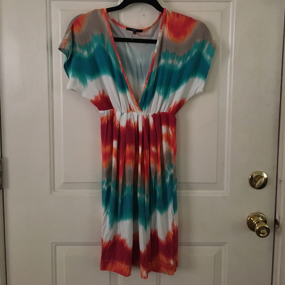 Tart tie dye dress XS v-neck pink teak white
