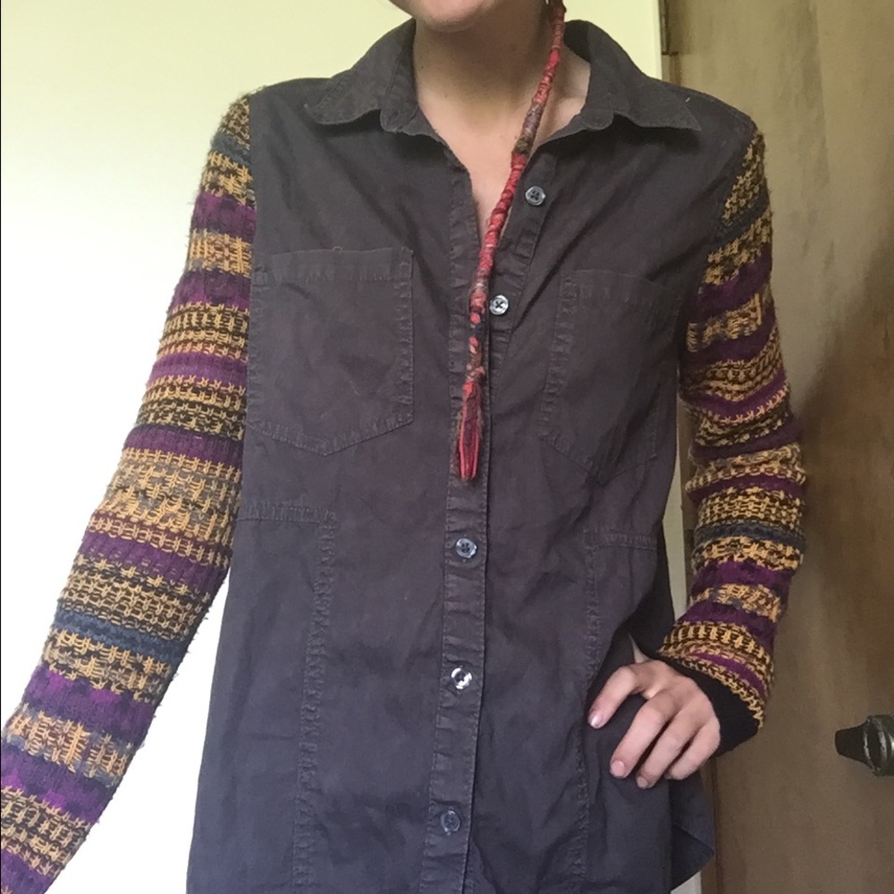 We The Free Knitted Sleeves Button Down