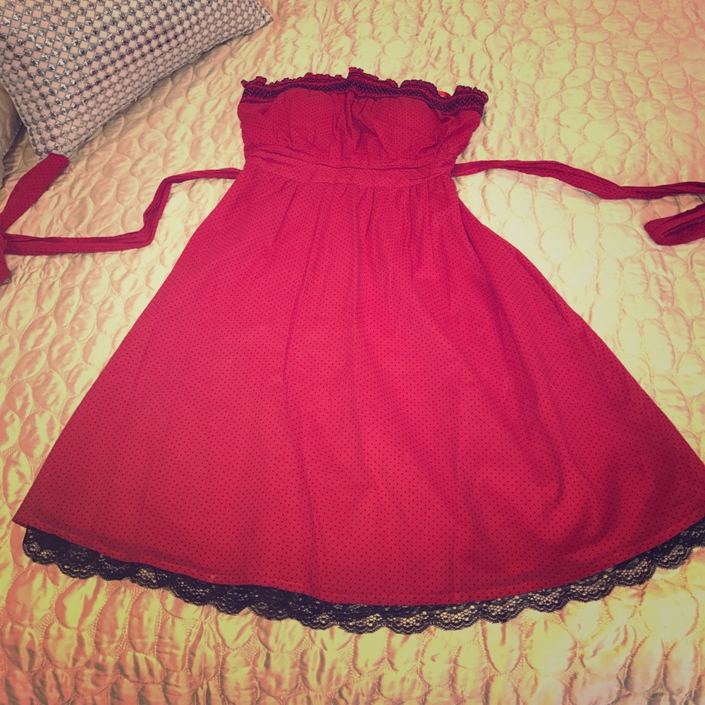 Red polka dot lace pin up style dress