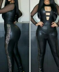 ❌SOLD OUT❌Mesh sleeveless leatherette jumpsuit