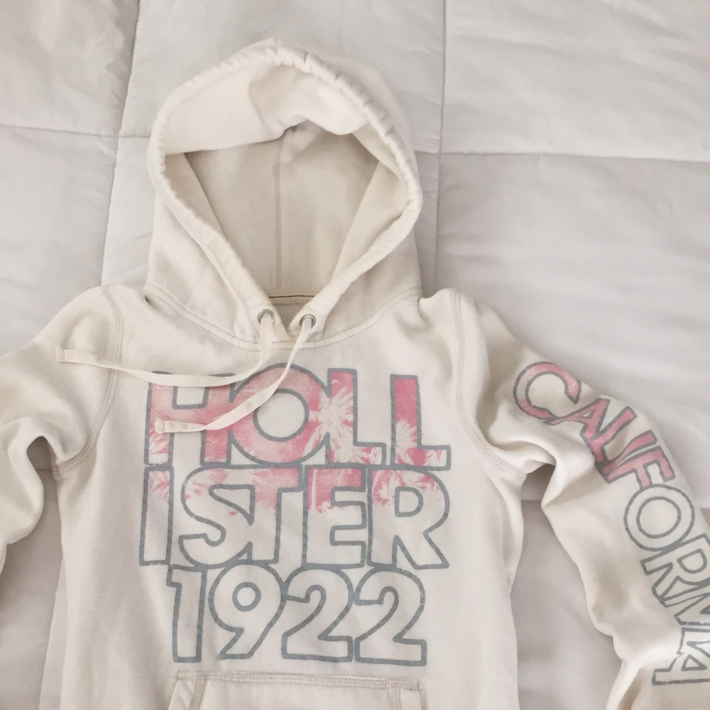 Hollister hoodie white pink and gray