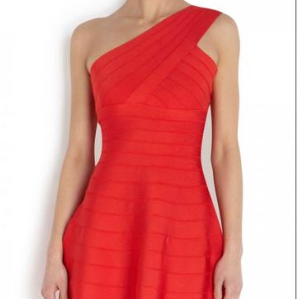 Herve Leger Dress Red One Shoulder