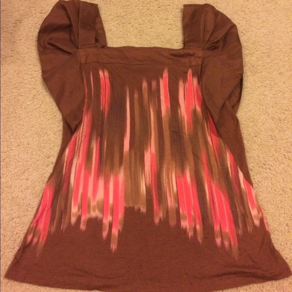Anthropologie One September Brown Watercolor Top S