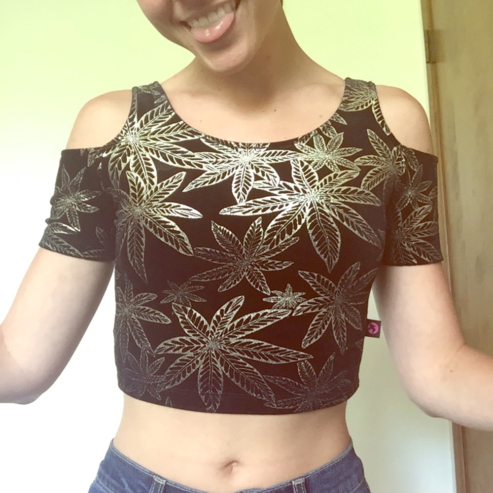 LF Gold Ganja Leaf Velvet Crop Top