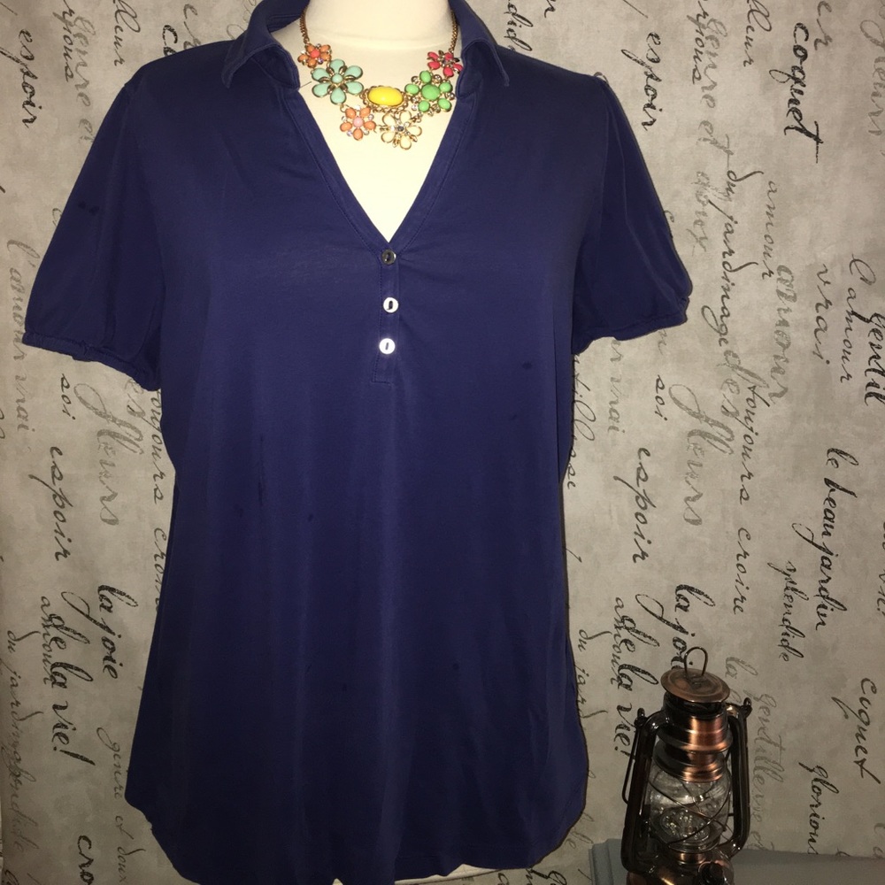 Lane Bryant Bright blue polo with capped sleeves
